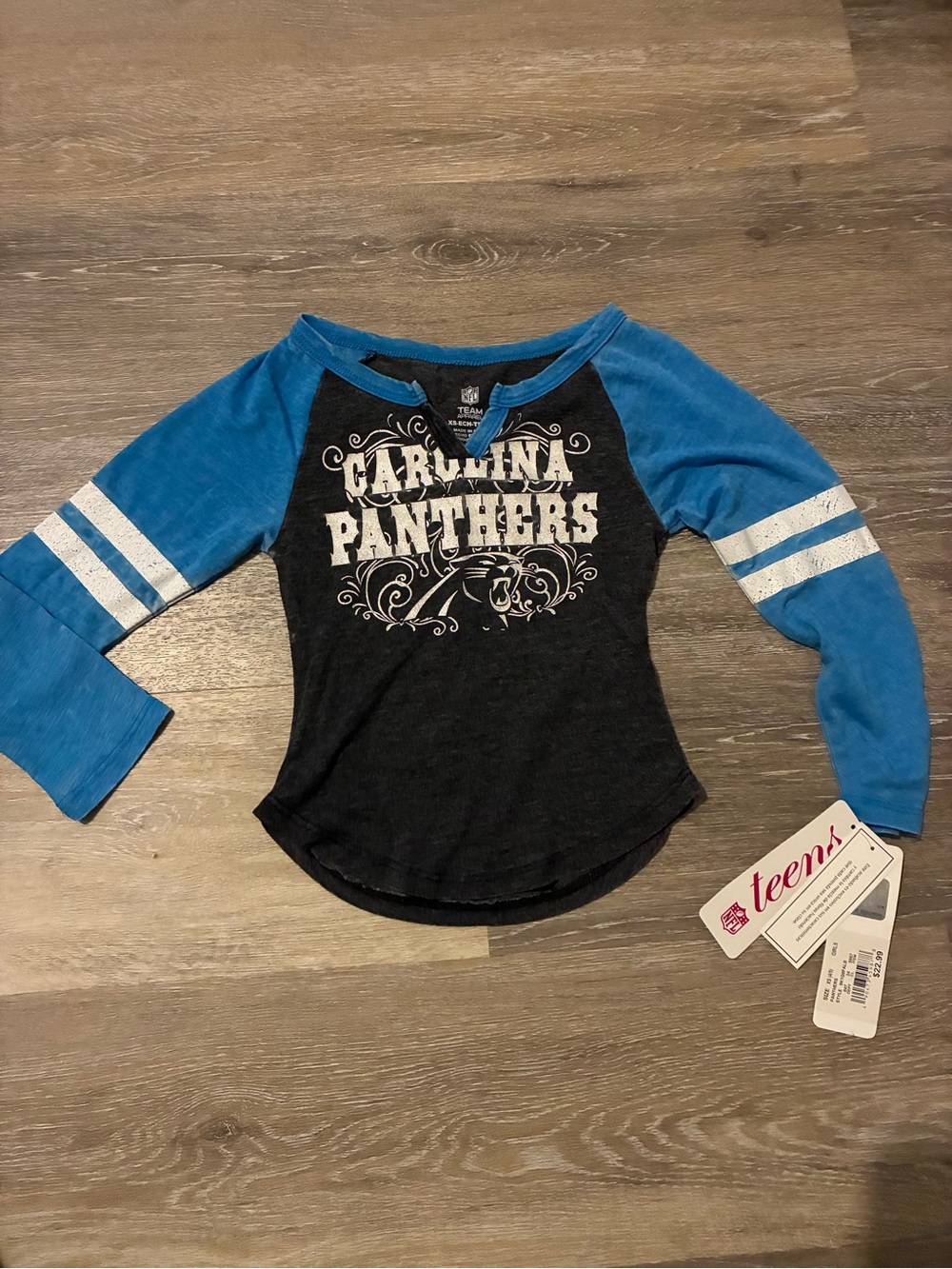 NFL Carolina Panthers Black & Blue Raglan Long Sleeve Tee NWT